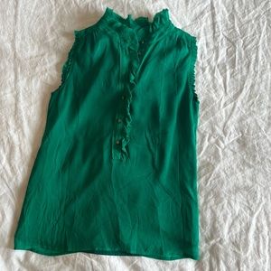 J. Crew sleeveless blouse with ruffle detail, really pretty bright green, size 2